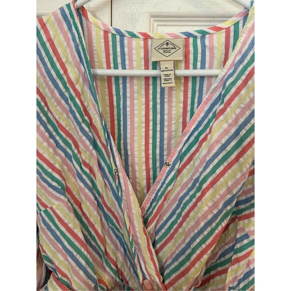 St. John's Bay Women's Stripe Tie Waist Balloon Sleeve Blouse Petite Large - Picture 5 of 7